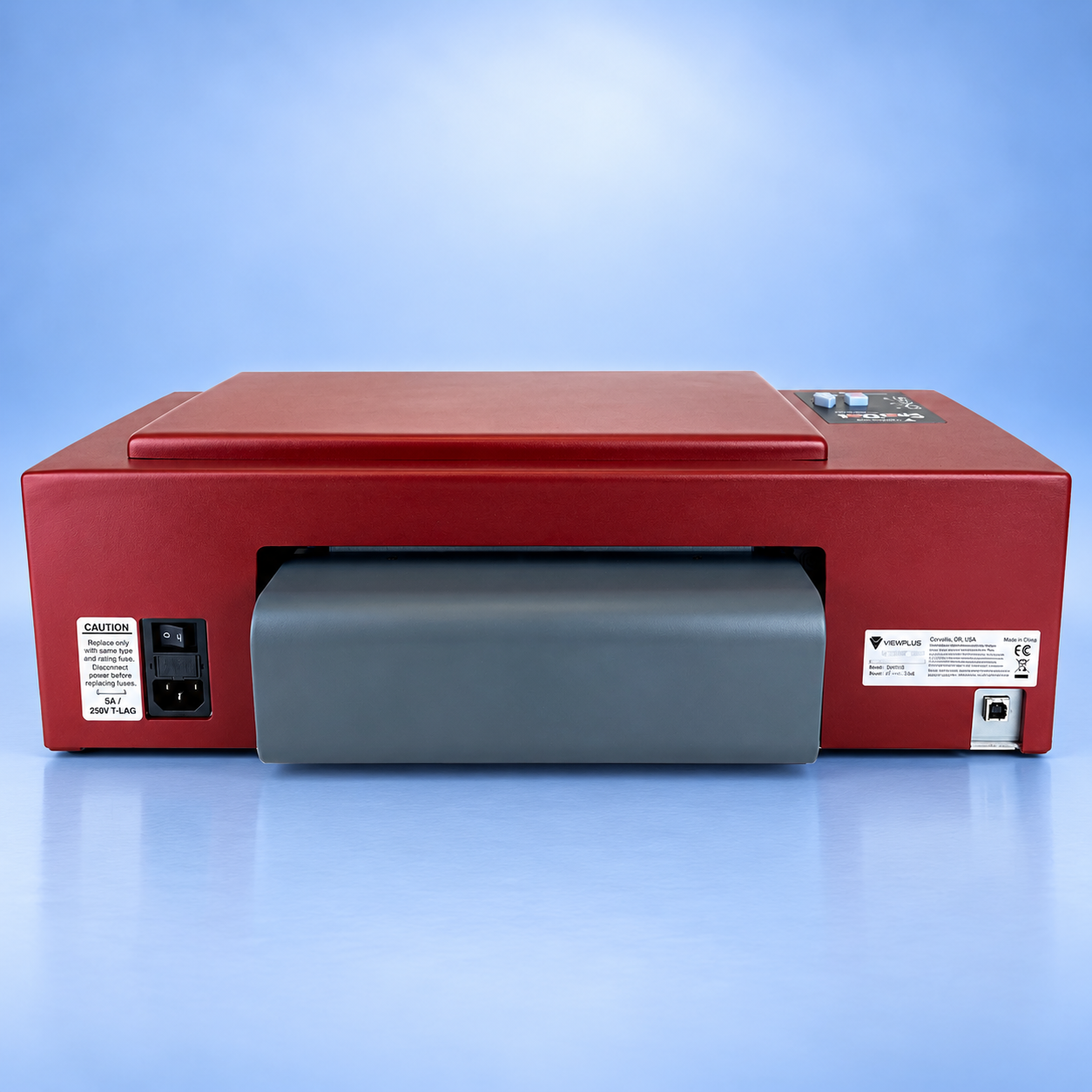 Dispositivo VIEWPLUS rosso su fondo azzurro